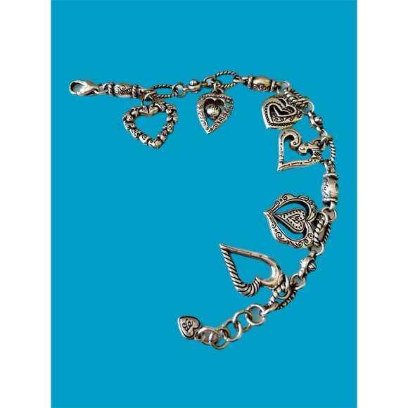 Brighton Retired "L'amore" Collection Multi-Heart Textured Charm Silver bracelet - Picture 2 of 6